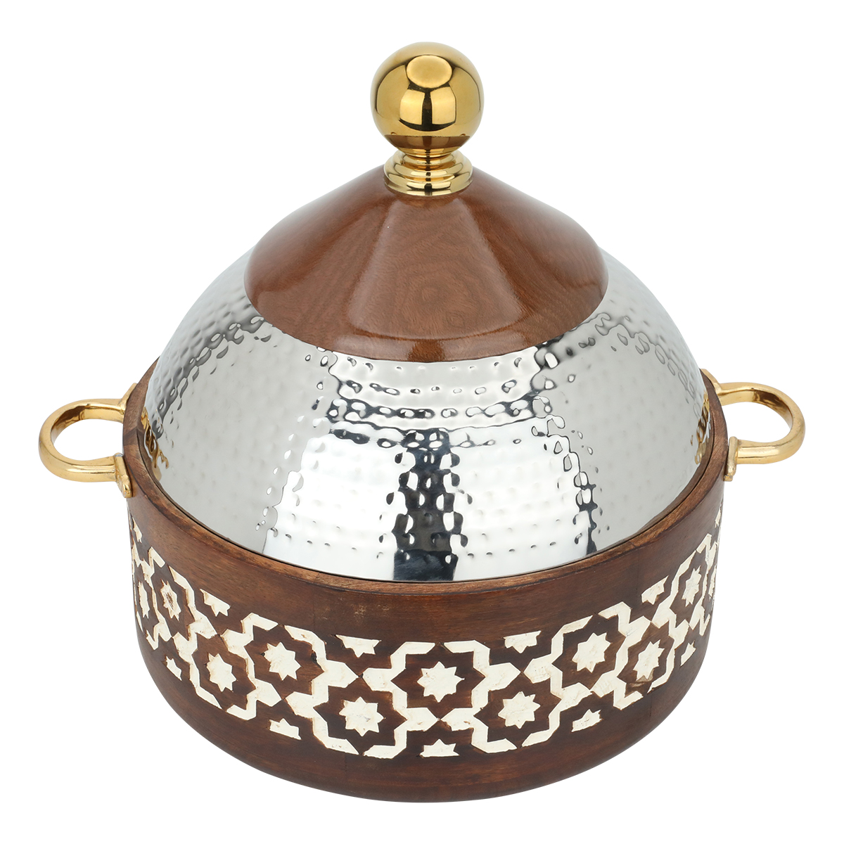 حافظة استيل + خشب بيد ذهبي السيف غاليري، 3.5 لتر، دائري، نقش إسلامي - بني product image 1