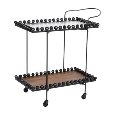 Metal And Wood Serving Trolley, 84×40×70 Cm, 2 Shelves, 360 Swivel Casters - Black/Brown product image 3