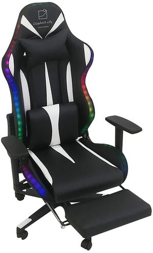 كرسي ألعاب جلد صناعي باك كومفورت، 66×110×135 سم، ليد، سماعات بلوتوث مدمج - ابيض اسود product image