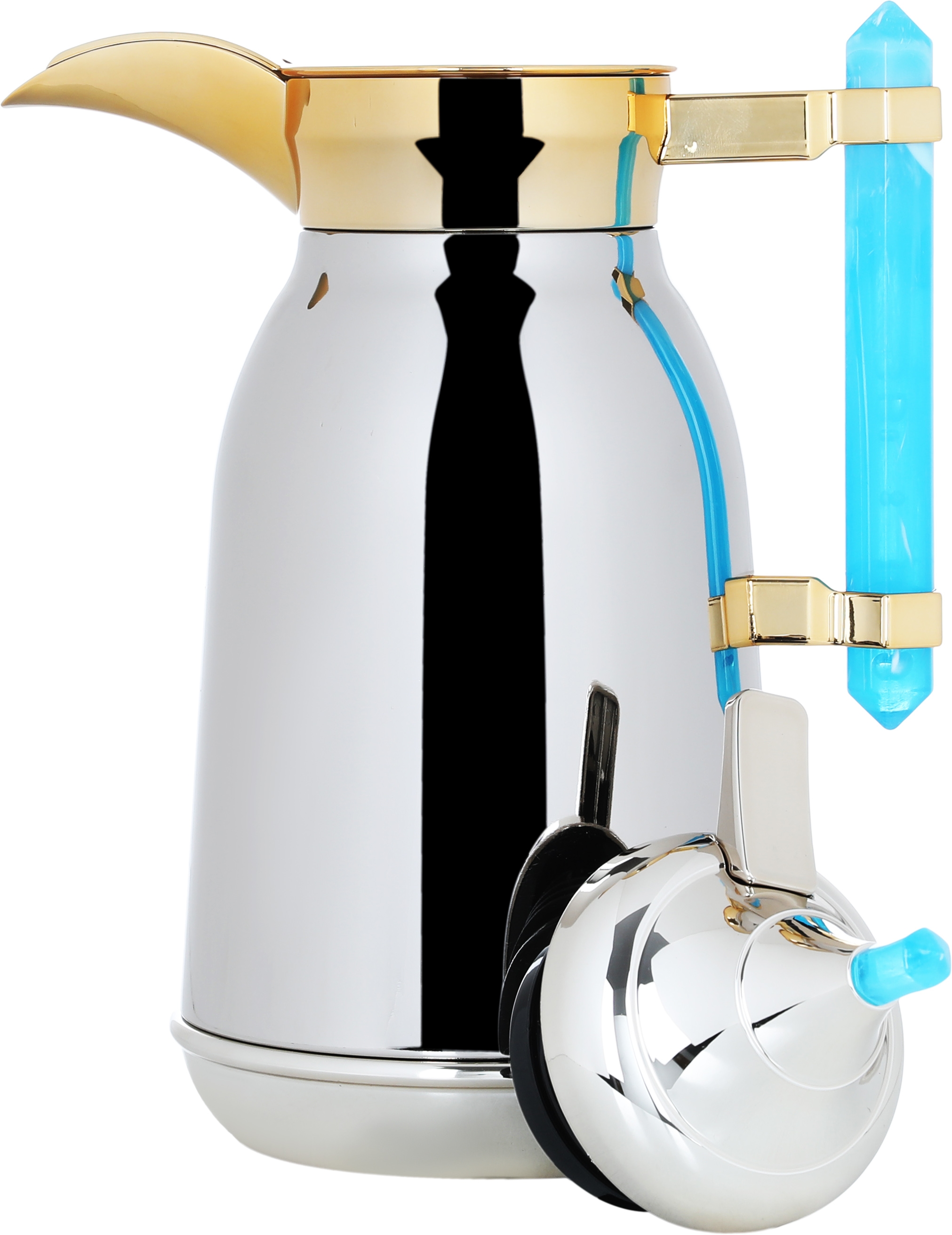 Al Saif Gallery Shahad thermos set, 1/1 liter, two pieces, thermal glass inner shell, steel outer shell - silver and gold product image 7