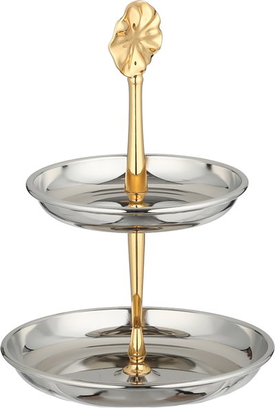 شيالة تقديم ستانلس استيل السيف غاليري، 14.4 / 11.5 سم، دائري، 2 دور، مسكة يد - فضي ذهبي product image 2