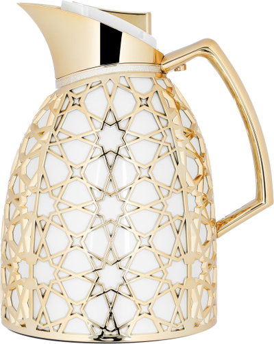 Al Saif Gallery Andalusia thermos set, 0.75/1 liter, Islamic pattern, glass inner case, plastic outer case - white and gold product image 3