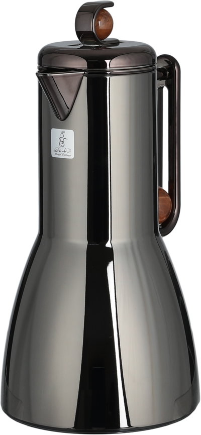 Al Saif Gallery Al-Adhariya Thermos Set, 0.7/1 Liter, 2 Pieces, Glass Inner Container, Stainless Steel Outer Body, Push Button - Glossy Black Dark Wood product image 5
