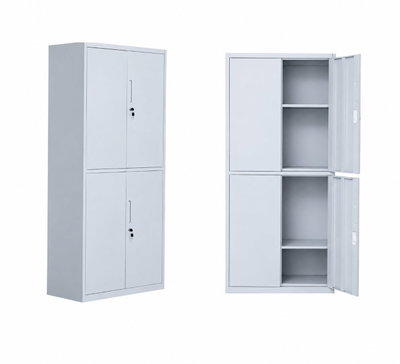 OW-010 Iron office cabinet, 185×85×40 cm, 2 top doors, 2 bottom doors, internal shelves, key lock - light gray product image 2