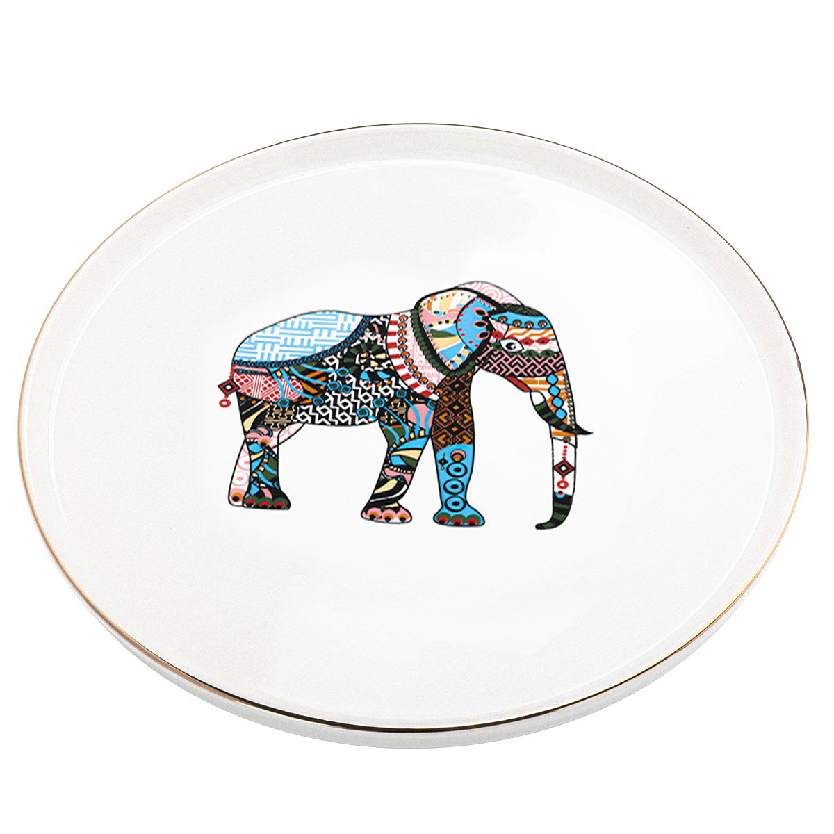Al Saif Gallery porcelain serving plate, 26 cm, round, elephant pattern - white product image