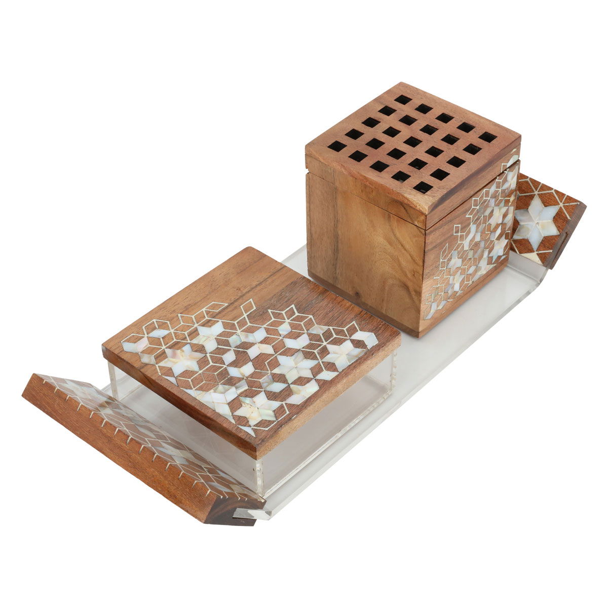 طقم مبخرة خشب السيف غاليري، 3 قطع، طوفرية، مربع - خشبي product image 1