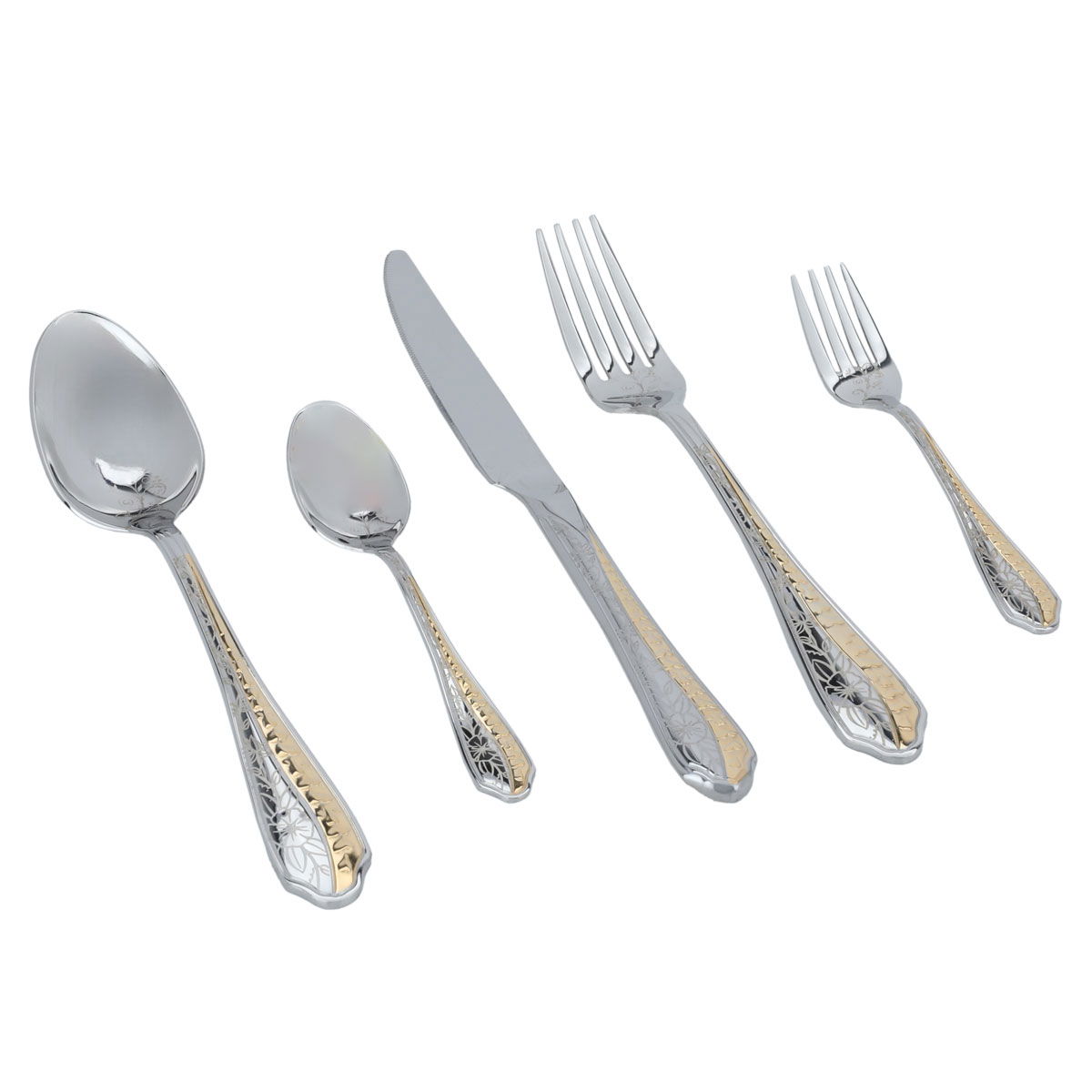Al Saif Gallery steel spoon set, 20x2.5 / 20.25 / 23.5x2 / 14x3 / 14x3 cm, golden pattern, stand, 30 pieces - silver product image 3