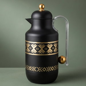 Al Saif Gallery Kkozami Thermos, 1 Liter, Glass Interior, Transparent Handle, Push-Button Lid - Black And Gold product image