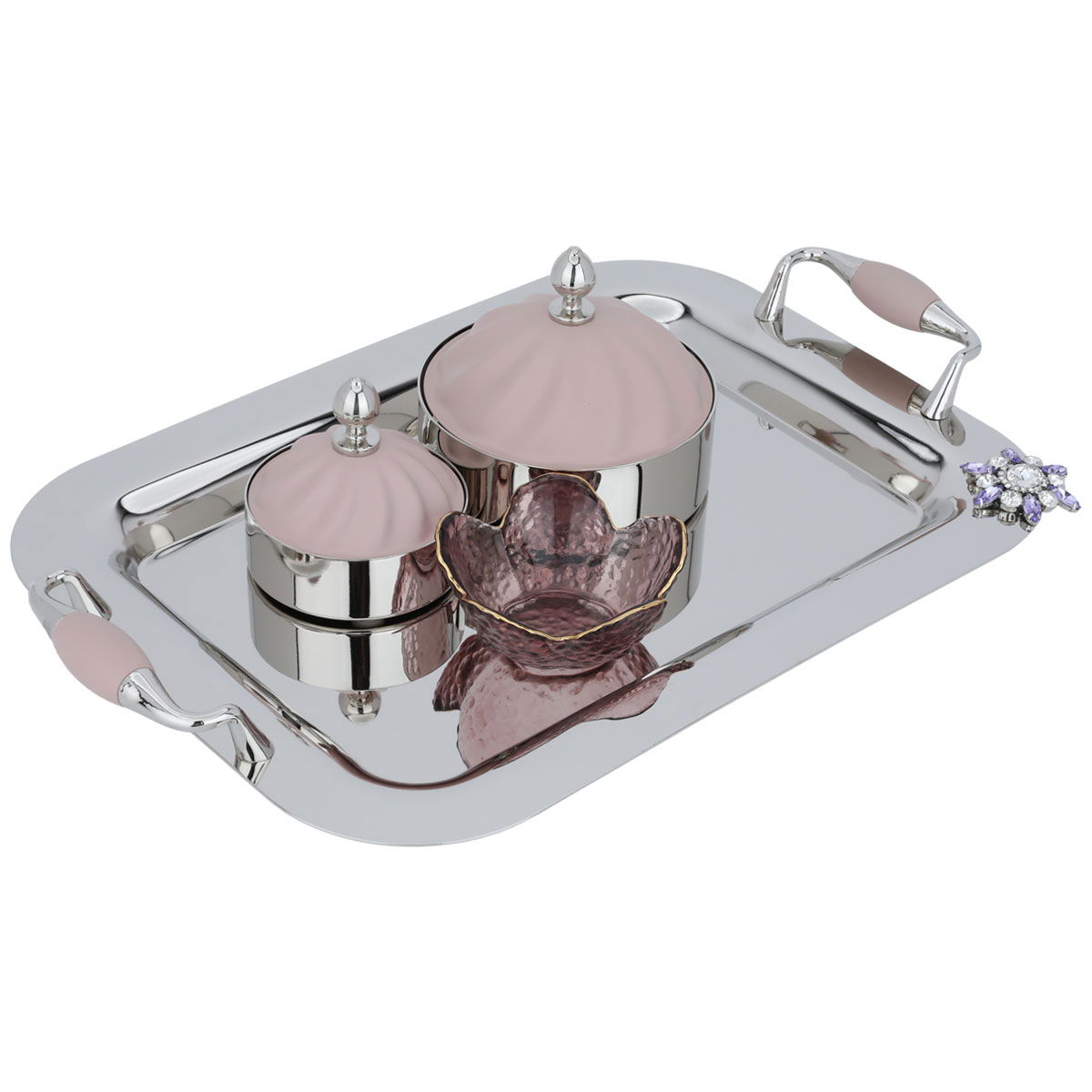 Tofaria set with 2 dates and a steel bowl from Al Saif Gallery, 4 pieces - silver product image
