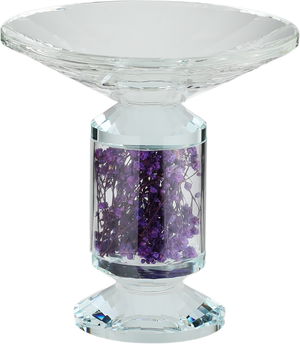 Al Saif Gallery Glass Serving Stand, Decorated With Mauve Flowers, Round, 15X15X16 Cm - Clear product image
