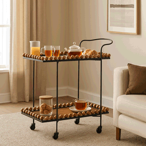عربة تقديم الطعام معدن و خشب، 84×40×70 سم، 2 رف، عجلات دوارة 360 - اسود بني product image 2