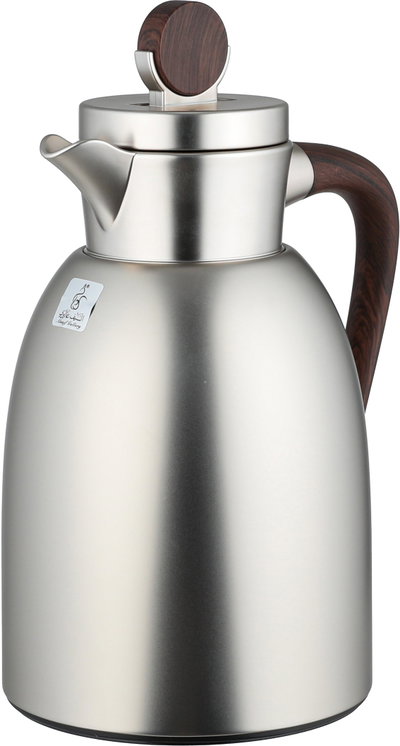 Al Saif Gallery Stainless Steel Yarn Thermos, 0.7 Liter, Glass Inner Container, Push Button, Wooden Handle, Self-Service - Matte Silver product image 4