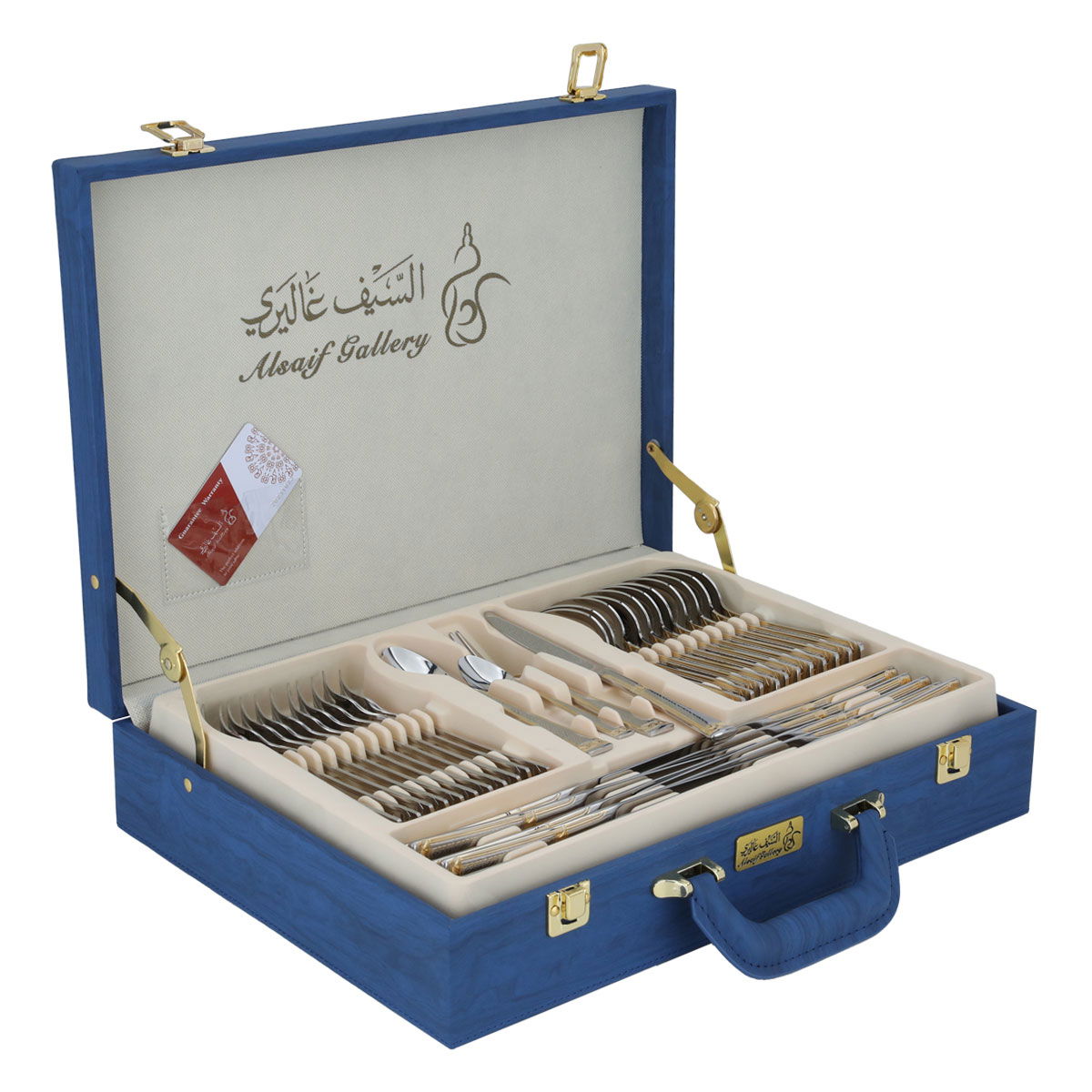 Al Saif Gallery steel spoon set, 72 pieces, golden engraving, with leather bag - silver product image