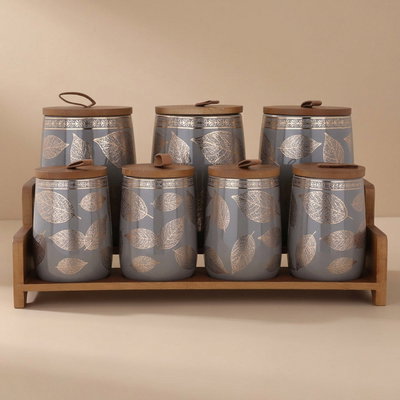 Al Saif Gallery Spice Box Set With Porcelain Stand, 7 Pieces - Grey product image 1