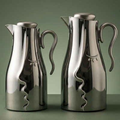 Al Saif Gallery Hawaa Thermos Set, 0.7/1 Liter, 2 Pieces, Inner Glass Case, Outer Plastic Body - Silver Black product image 1