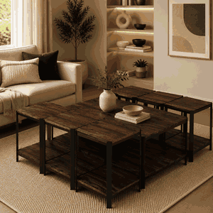 طقم طاولات خشب MDF و معدن، 7 قطع - اسود بني product image