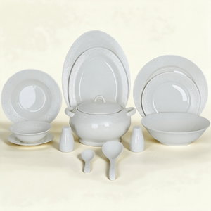 طقم سفرة بورسلان السيف غاليري، 44 قطعة، حواف مزخرفة - ابيض product image