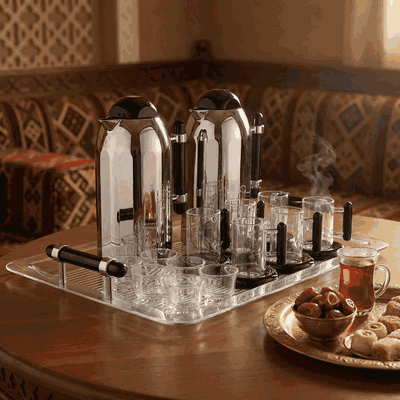 طقم ترامس ترحاب السيف غاليري، 21 قطعة، بيالات مع صحون، فناجين قهوة، طوفرية، يد اسود - فضي اسود product image 2