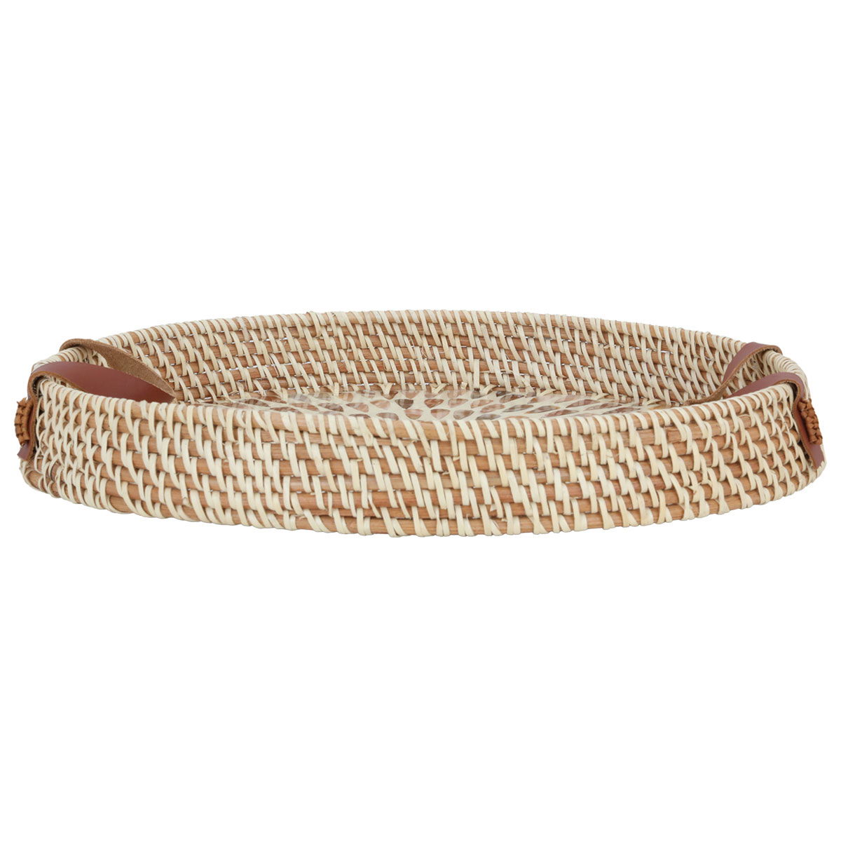 Al Saif Gallery wicker tofareya, 35 x 25 x 4 cm, seashell pattern, leather handle - beige product image