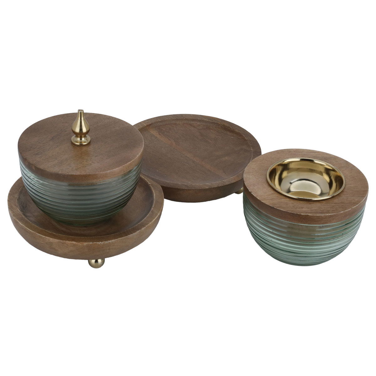 Al Saif Gallery glass incense burner set, wooden round toferia - brown product image 2