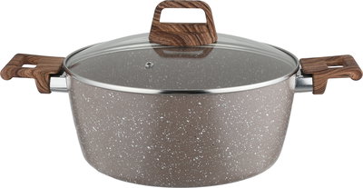 Rocky Granite Cooking Pot, 20cm, Deep, Wooden Handles, Glass Lid - Brown product image 2
