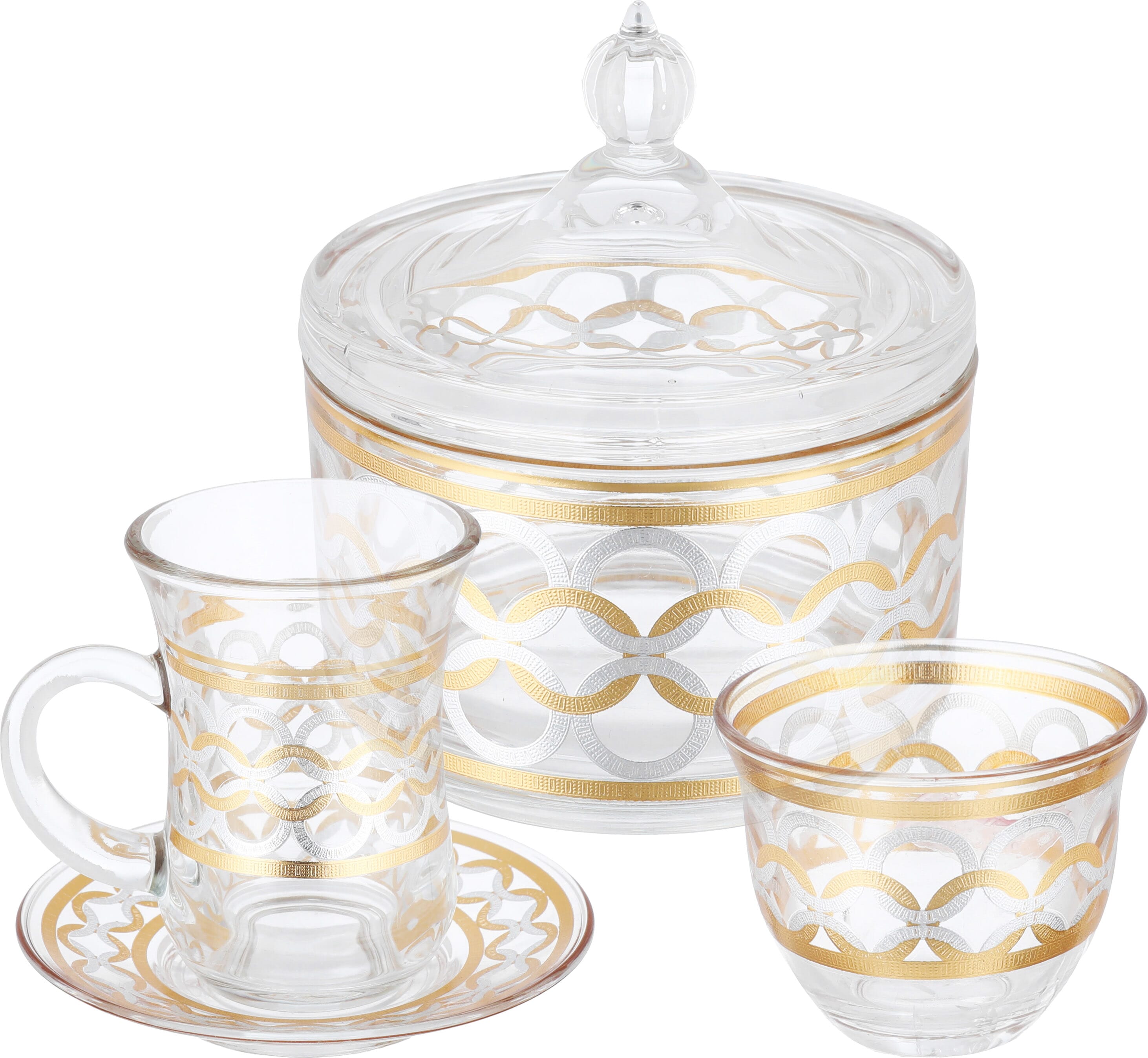 Max Glass tea and coffee serving set, 26 pieces, golden pattern - transparent product image