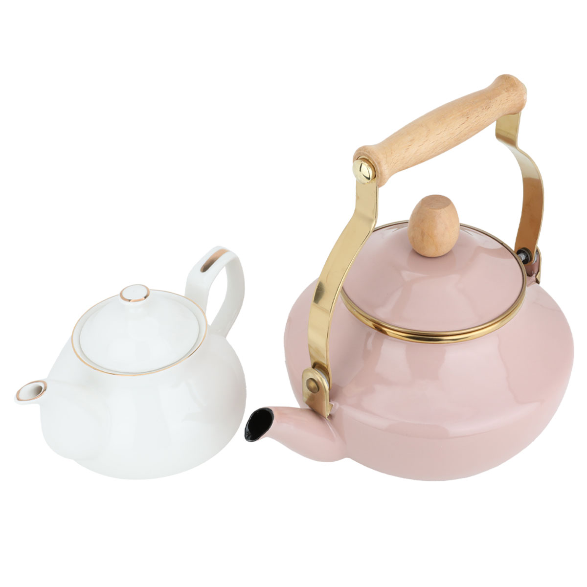 Al Saif Gallery  Steel Teapot Set, 2/0.75 Liter, 2 Pieces - White Pink product image 2