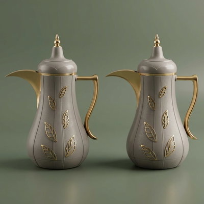 Al Saif Gallery Salma thermos set, 1 liter, golden pattern, thermal glass inner shell, plastic outer shell - Cappuccino product image 1