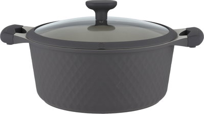 طقم قدور داي كاست الومنيوم روبوست، 7 قطع، غطاء زجاج، يد سيليكون - رمادي غامق product image 2