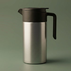 Aura Thermos, 1.6 Liter, Stainless Steel Inner Container, Stainless Steel/Plastic Outer Body, Push Button - Black/Silver product image