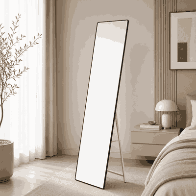 مراية ستاند زجاج، 170×50 سم، ستاند معدن - اسود product image 1