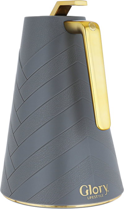 ترمس جلوري، 1 لتر، بيد ذهبي، حافظة داخلية زجاج حراري - رمادي غامق product image 3