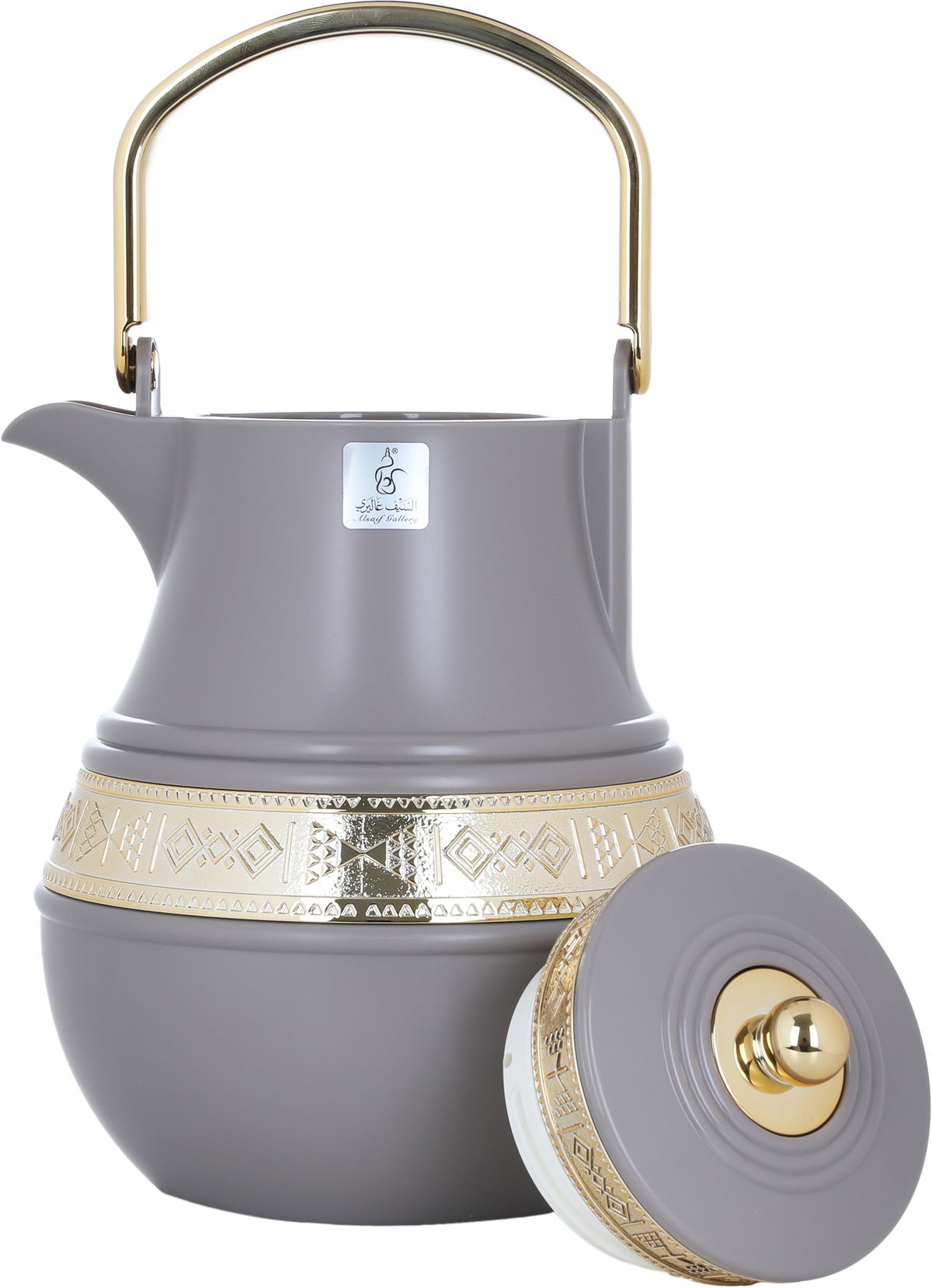 Al Saif Gallery Amal thermos set, 1/0.75 litre, two pieces, gilded, thermal glass inner shell, plastic outer shell - Cappuccino product image 5