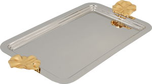 Al Saif Gallery stainless steel serving tray, 30x18.5x2 cm, rectangular, gold-silver handle product image 2