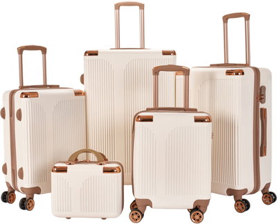 طقم شنط سفر ABS ليمرا، 5 مقاسات، 4 عجلات، زاويه 360 درجة، LMA-1759 - بيج ذهبي product image 1