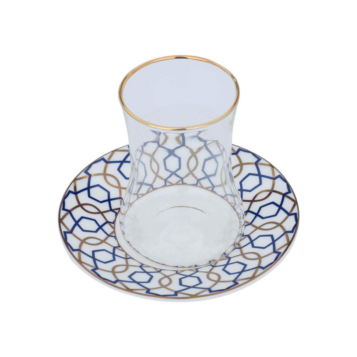 طقم استكانات زجاج مع صحون بورسلان السيف غاليري، 12 قطعة - أزرق product image 1