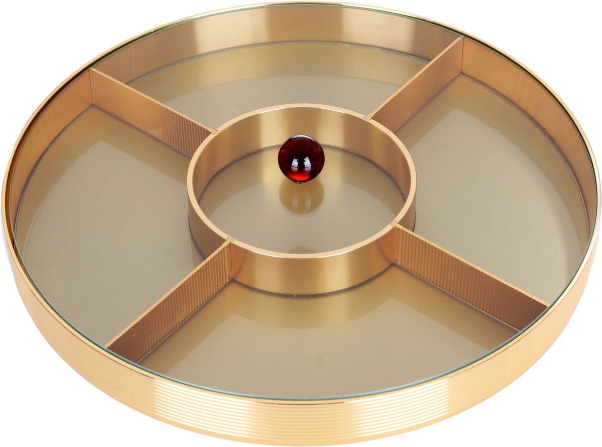 Al Saif Gallery plastic serving plate, circular, divided into five places, lid - gold product image