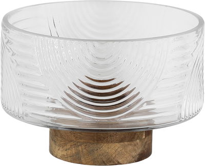 Al Saif Gallery Glass Serving Bowl, 14x14x9 cm, Wooden Base - Wooden Glass product image 1