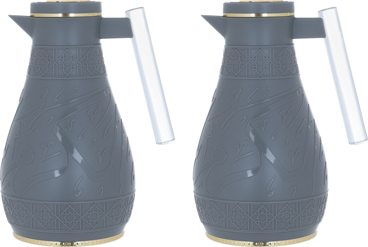 Al Saif Gallery Karam thermos set, 1/0.65 liter, Islamic pattern, thermal glass inner shell, plastic outer shell - gray product image