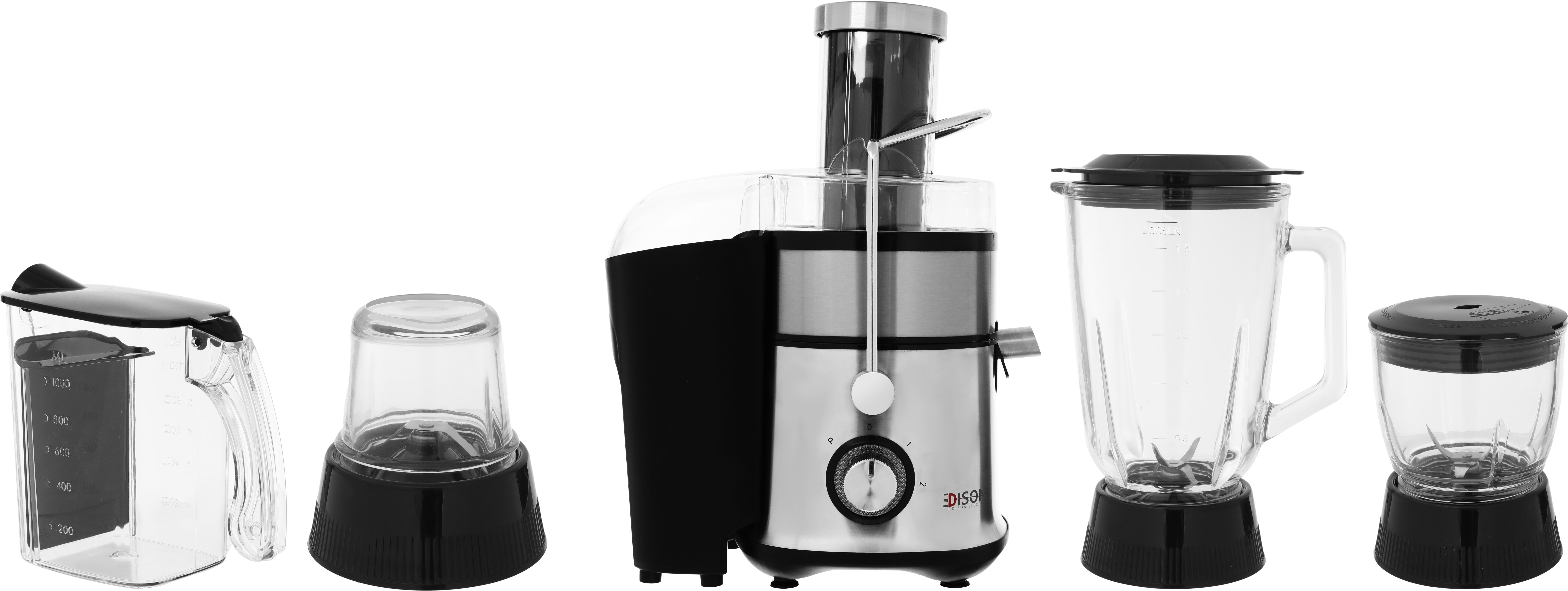 عصارة فواكه 4×1 إديسون، 800 واط، 1 لتر، 2 سرعة - اسود فضي product image 1