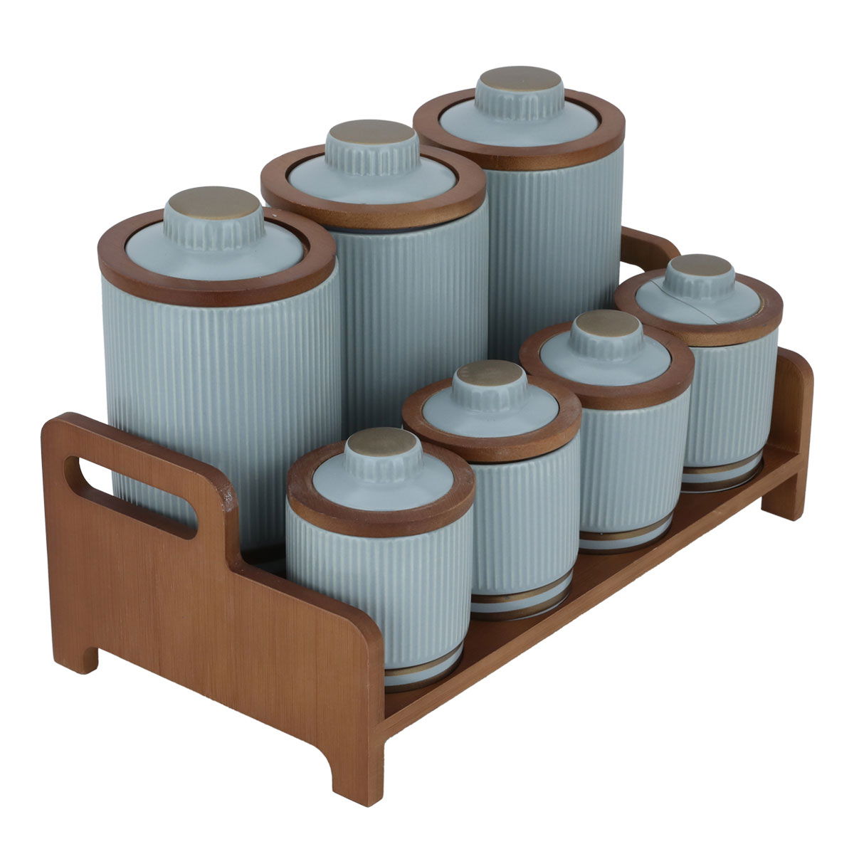 Al Saif Gallery porcelain spice box set, 7 pieces, wooden stand - cyan product image 2