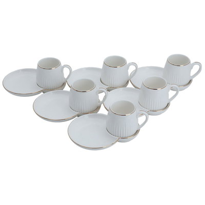 طقم فناجين قهوة سيراميك السيف غاليري، خط ذهبي، مع صحن، 12 قطعة - أبيض product image 2