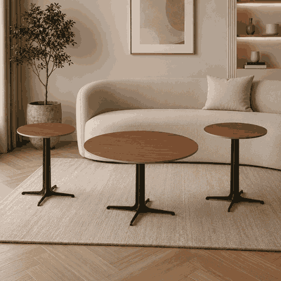 طقم طاولات سيراميك و معدن، 3 قطع - اسود بني product image 1