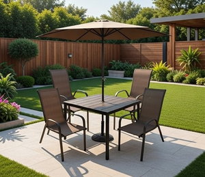 طاولة مظلية حديد ،100×100×75 سم، 4 كراسي - بني product image 2
