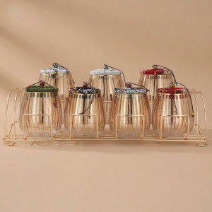 طقم علب زجاج السيف غاليري، 8 قطع، ستاند ذهبي - ملون product image