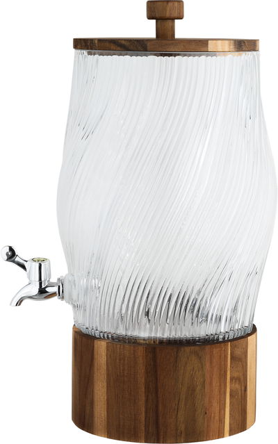 Al Saif Gallery Glass Drink Dispenser, 22x22x40.5 cm, Wooden Base and Lid - Transparent Wooden product image 3