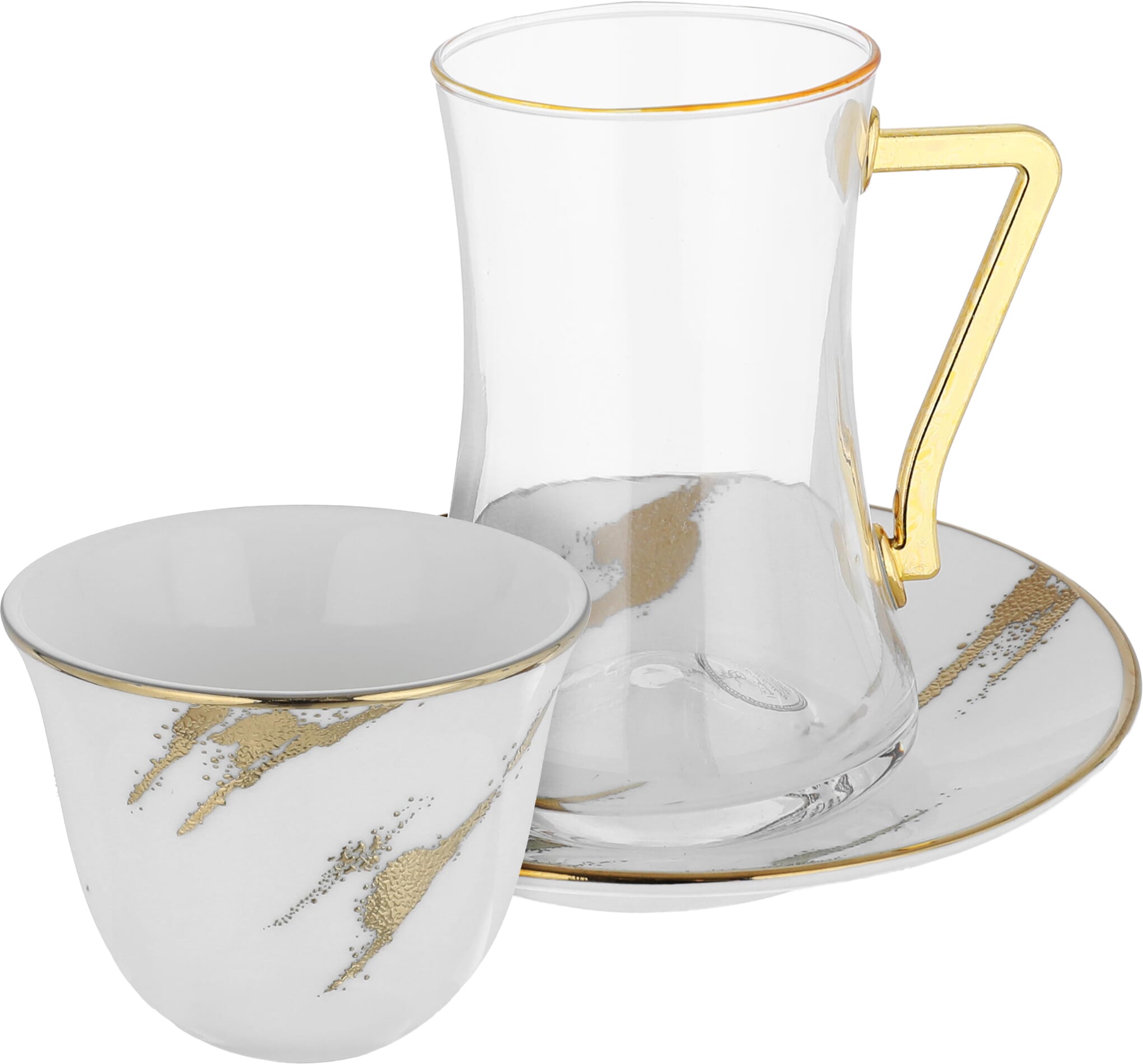 Al Saif Gallery Glass Tea and Coffee Serving Set, 18 Pieces - White and Gold product image