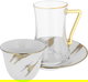 طقم تقديم شاي وقهوة زجاج السيف غاليري، 18 قطعة - أبيض بذهبي product image 1