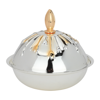 Steel Tamriya with gold embossed cover Al Saif Gallery, 14.7x14.7x7.2 cm, round - silver product image 2