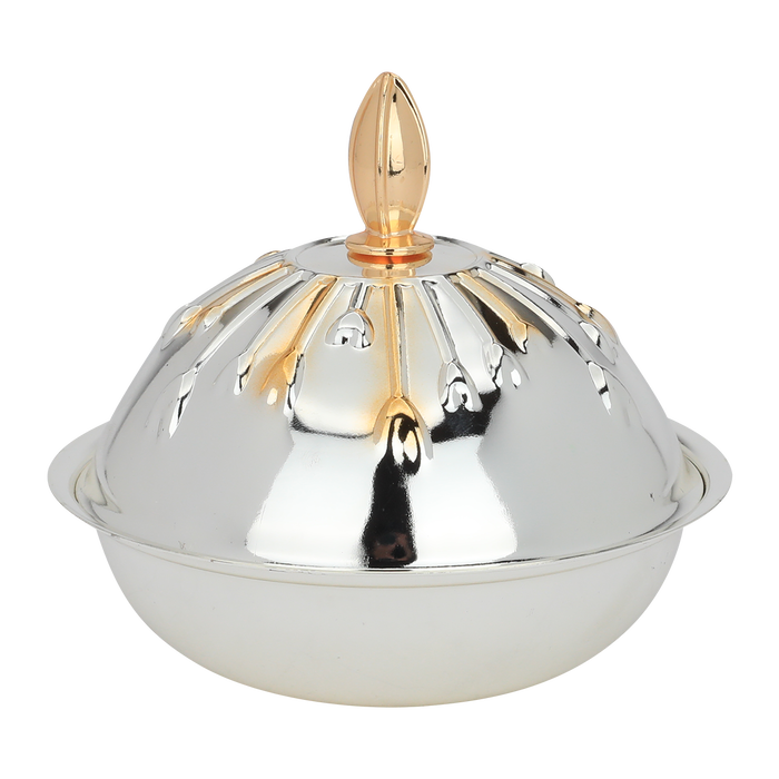 Steel Tamriya   with gold embossed cover Al Saif Gallery, 14.7x14.7x7.2 cm, round - silver product image 2